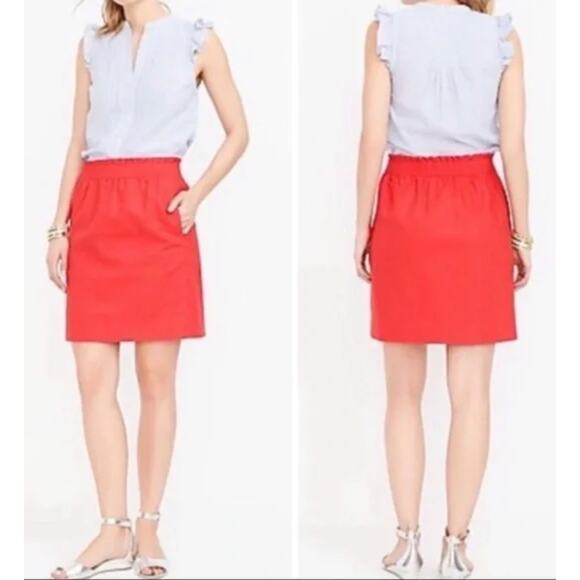 2/$30 J. Crew Linen Blend Sidewalk Mini Skirt Coral Red Pull On Pockets Size 0 - Picture 1 of 8